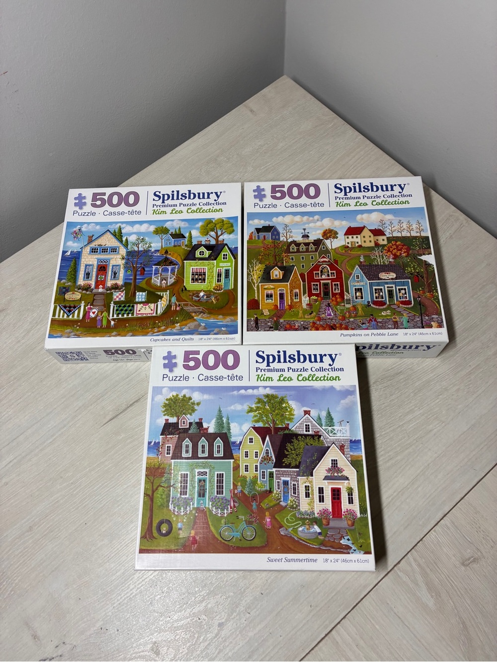 Lot of Three Spilsbury Kim Leo Collection 500 Piece Puzzles Folk Art Scenic